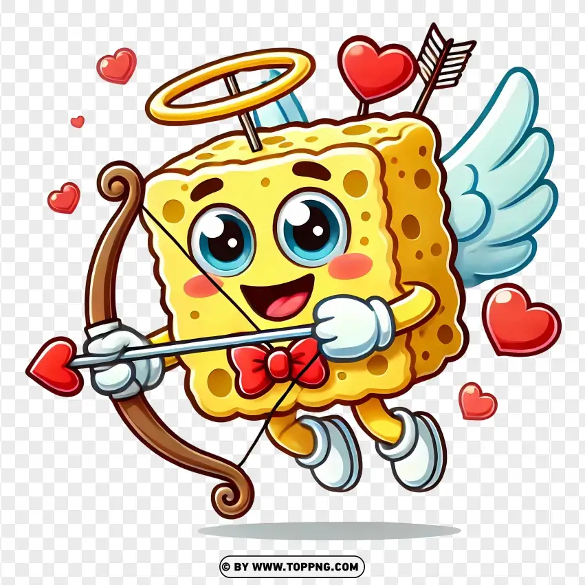 Cupid Spongebob Bringing Love With Bow And Arrow PNG Transparent Background