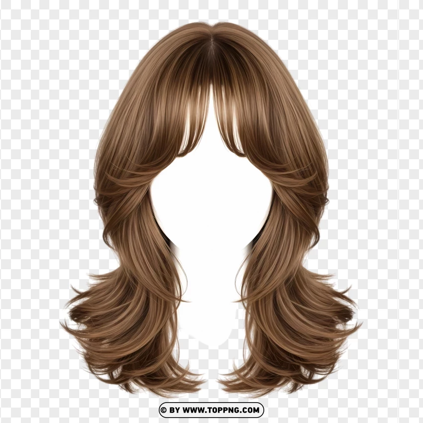 Curtain bangs with layered medium hair – caramel brown