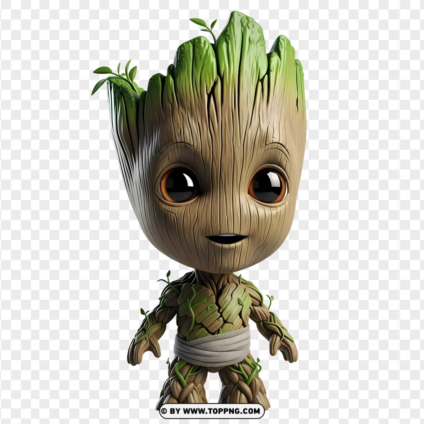 Cute Baby Groot With Wooden Body And Big Eyes PNG Transparent Background