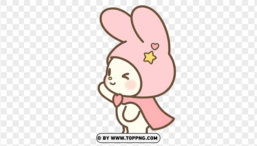 Cute bunny character facing side in gentle pastel pose
