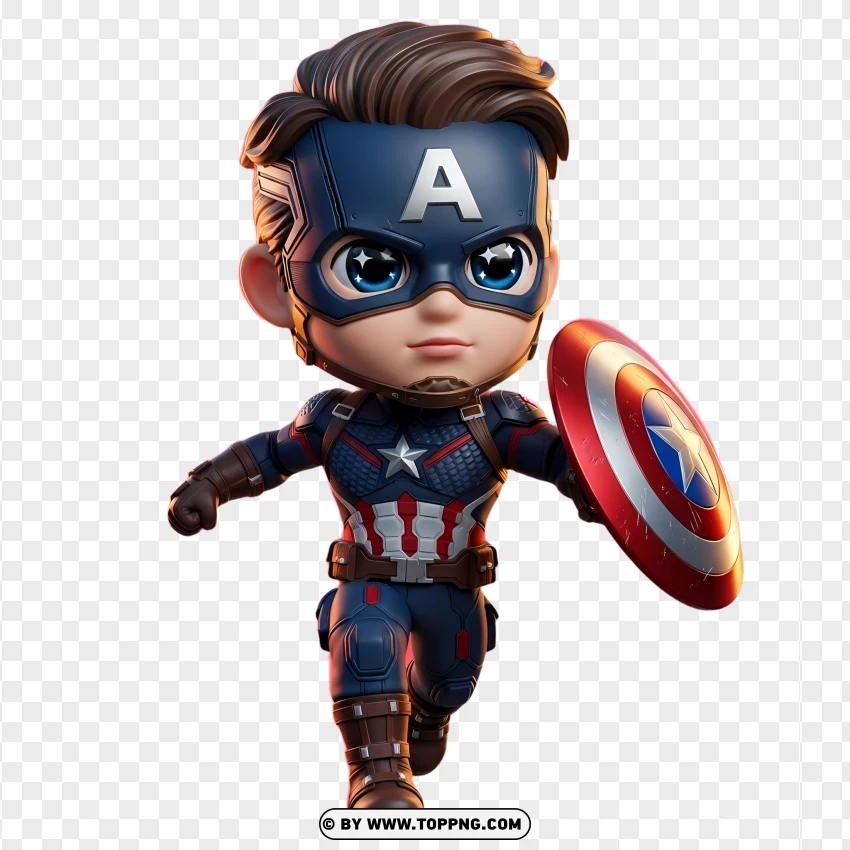 Cute Captain America Standing With Shield In Front Pose PNG Transparent Background