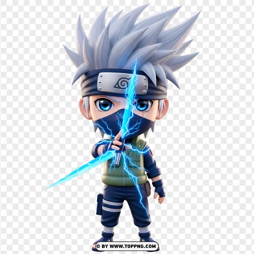 Cute Chibi Kakashi Using Lightning Blade Attack PNG Transparent Background