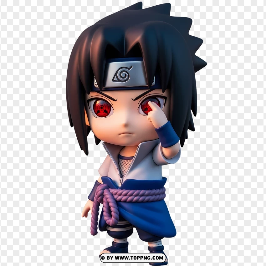Cute Chibi Sasuke Activating Sharingan Power PNG Transparent Background