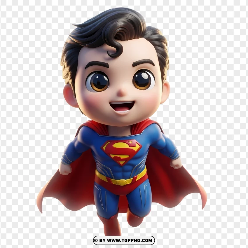 Cute Chibi Superman Flying With Red Cape PNG Transparent Background