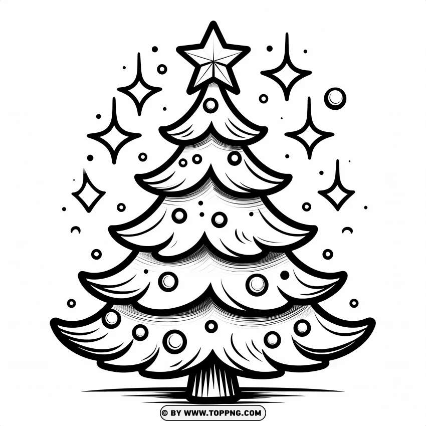 Cute Christmas Tree Cartoon Drawing With Stars PNG Transparent Background