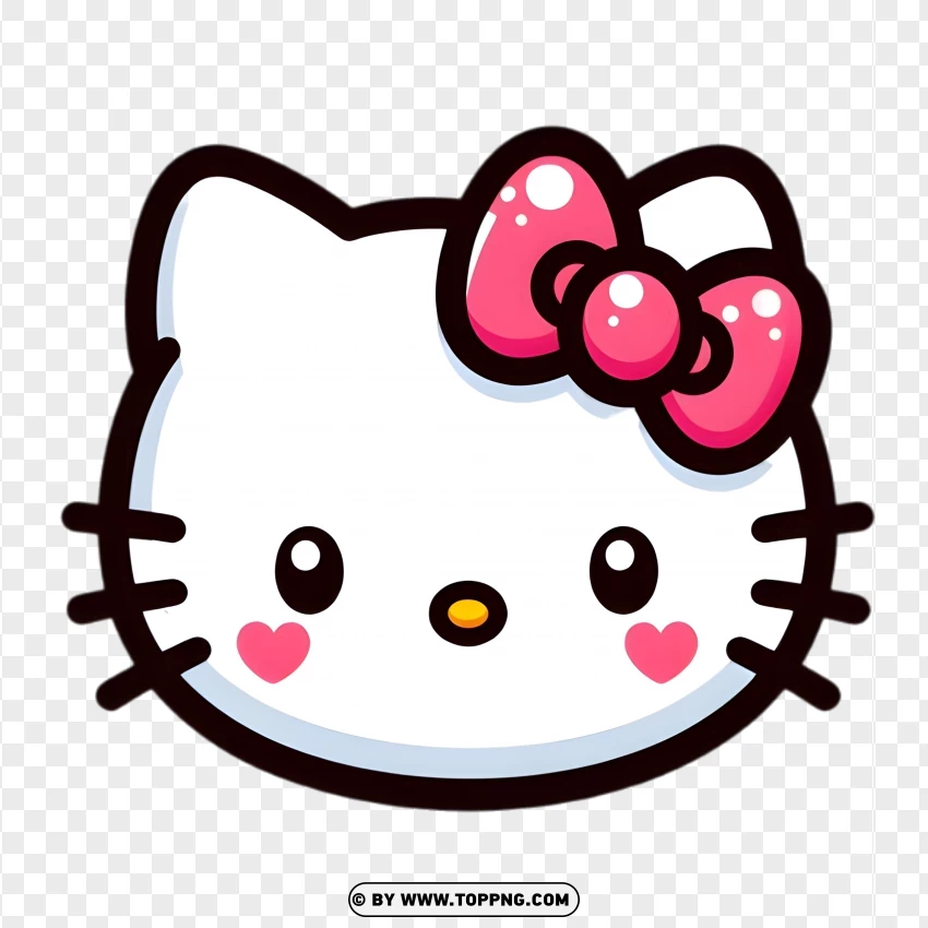 Cute Hello Kitty Face With Pink Bow And Heart Cheeks PNG Transparent Background