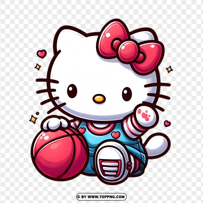 hello kitty, hello kitty with ball, pink ball, kawaii hello kitty, cute hello kitty, blue hello kitty outfit, pink bow hello kitty