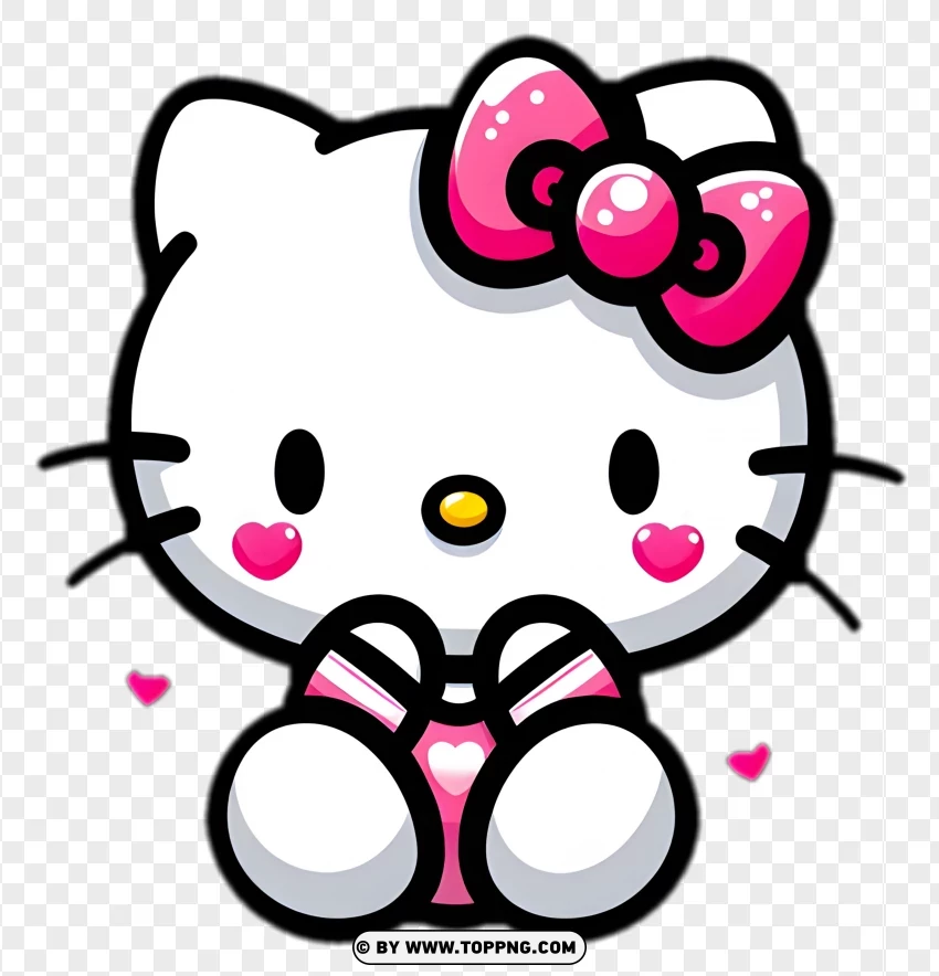 Cute Hello Kitty Sitting With Hearts Sticker PNG Transparent Background