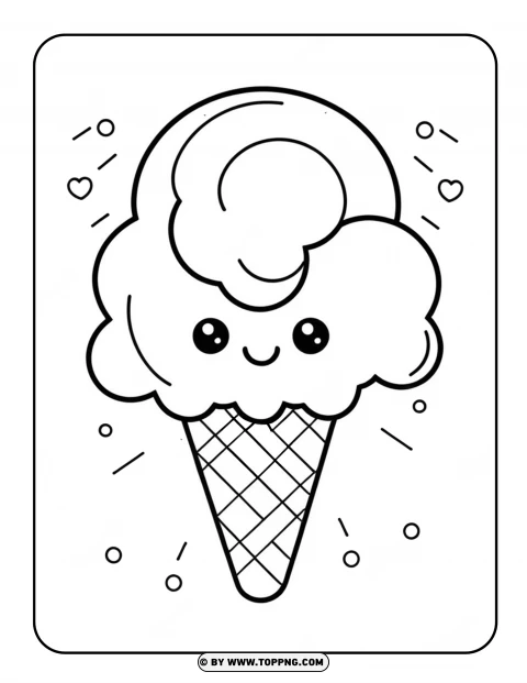 kawaii Dessert, dibujos kawaii, Kawaii Ice cream,ice cream black and white