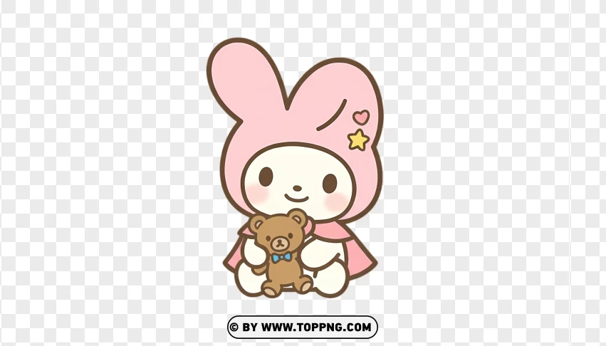 Kawaii bunny sitting with little teddy bear in pastel style