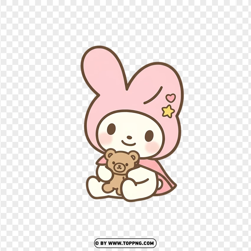 Kawaii bunny sitting with small teddy bear in pastel style