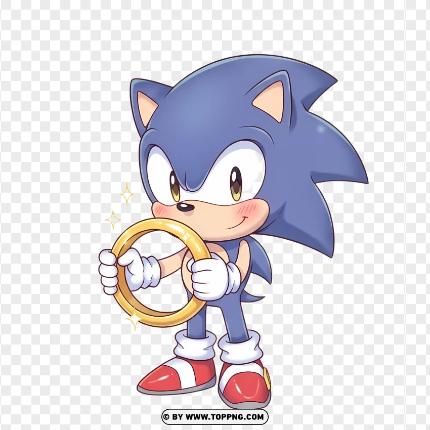 Cute Kawaii Sonic Holding Golden Ring Design PNG Transparent Background