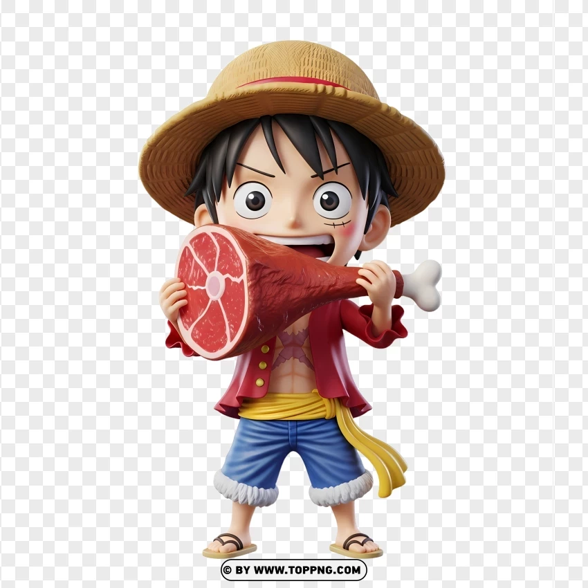 Cute Luffy Eating Large Meat Drumstick PNG Transparent Background