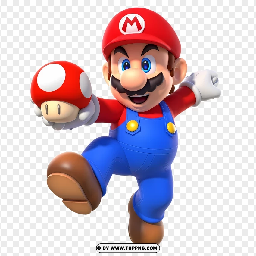 Cute Mario Holding Super Mushroom In Hand PNG Transparent Background