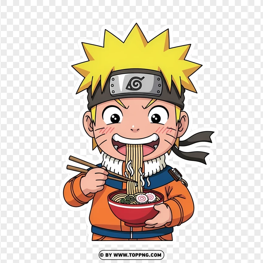 Cute Naruto Chibi Eating Ramen Bowl Sticker PNG Transparent Background