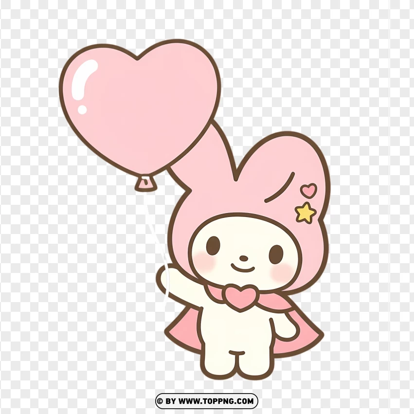 Pastel bunny holding pink heart balloon in kawaii festive style