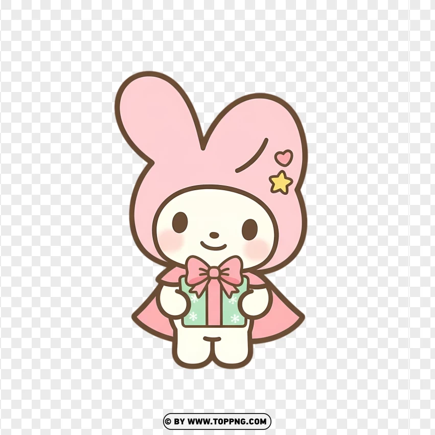 Pastel bunny holding small Christmas gift box in festive pose