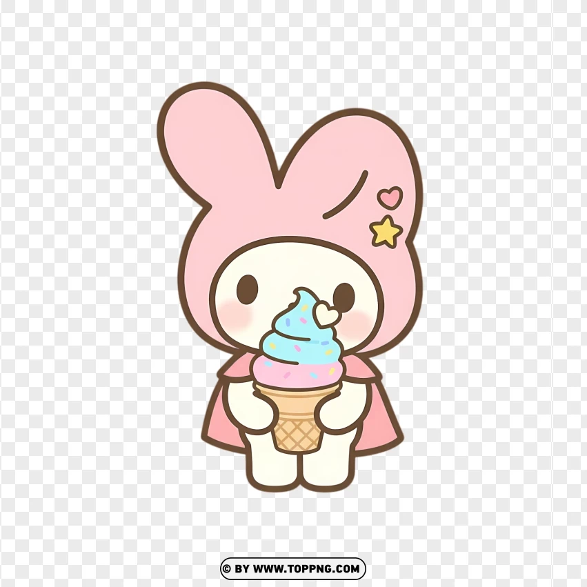 Pastel bunny holding swirl ice cream in kawaii sweet style