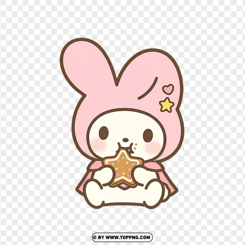 Pastel bunny nibbling gingerbread cookie in sweet festive style
