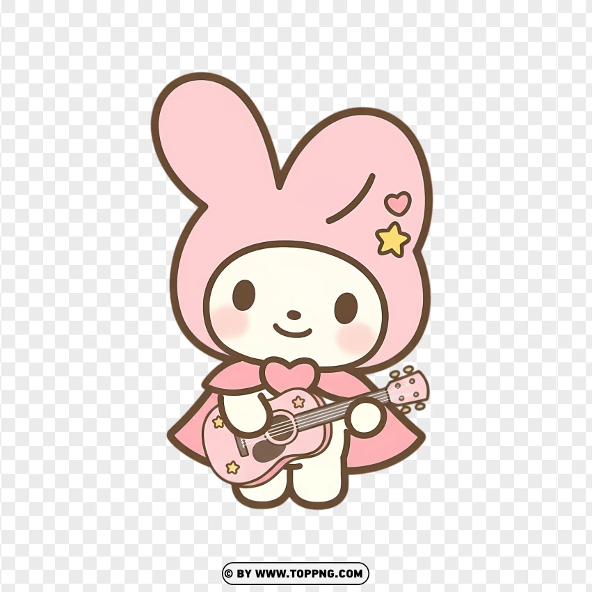 Pastel bunny playing tiny pink guitar in kawaii musical style
