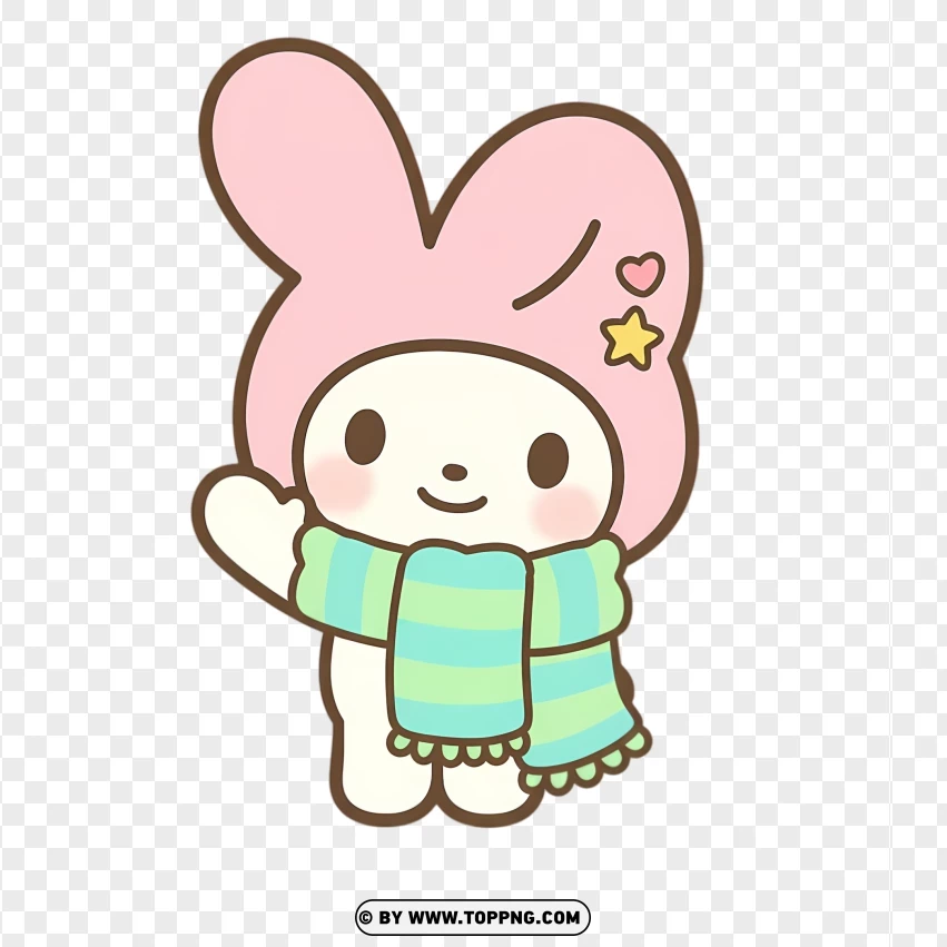 Cute pastel bunny wearing green winter scarf isolated on white background