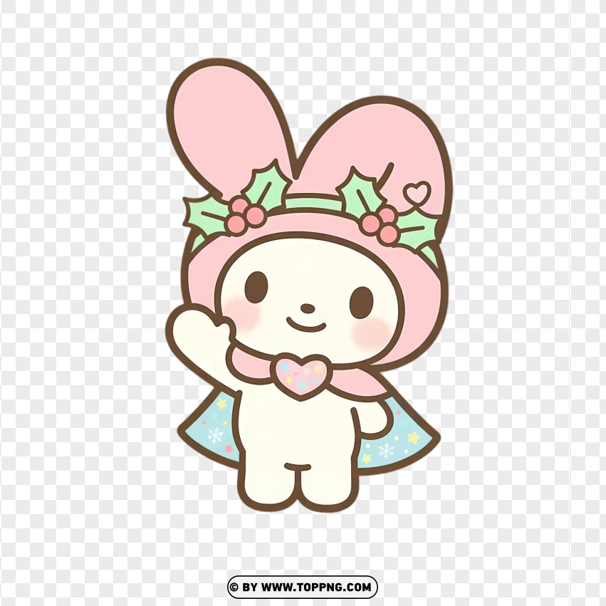 Christmas bunny wearing holly leaf headband in pastel festive style