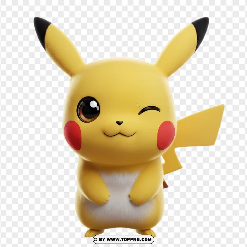 Cute Pikachu Winking With Big Smile PNG Transparent Background