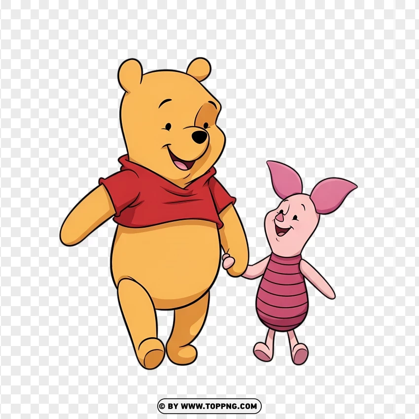 Cute Pooh And Piglet Walking Hand In Hand PNG Transparent Background