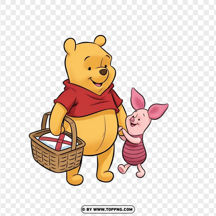 Cute Pooh And Piglet With Picnic Basket PNG Transparent Background