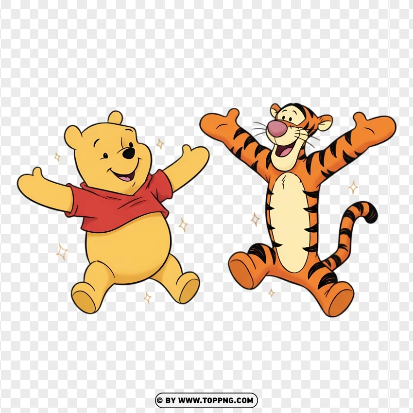 Cute Pooh And Tigger Bouncing Together PNG Transparent Background