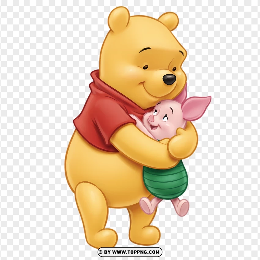 Cute Pooh Bear Hugging Piglet Softly PNG Transparent Background