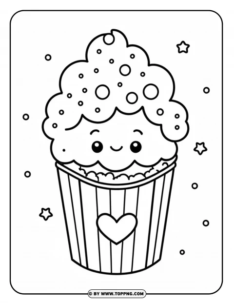 kawaii Popcorn,Kawaii Coloring Page,kawaii colorear dibujos,Popcorn, Popcorn cartoon, Popcorn illustration, cute kawaii