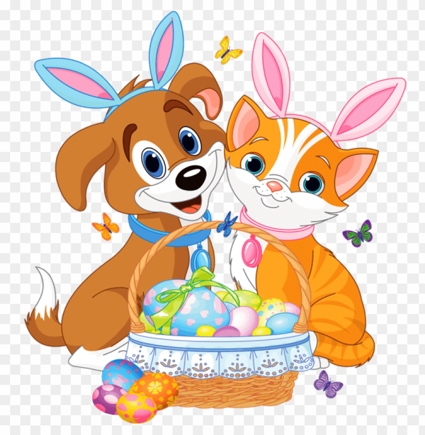 Download cute puppy and kitten with easter bunny ears and basket png images background@toppng.com