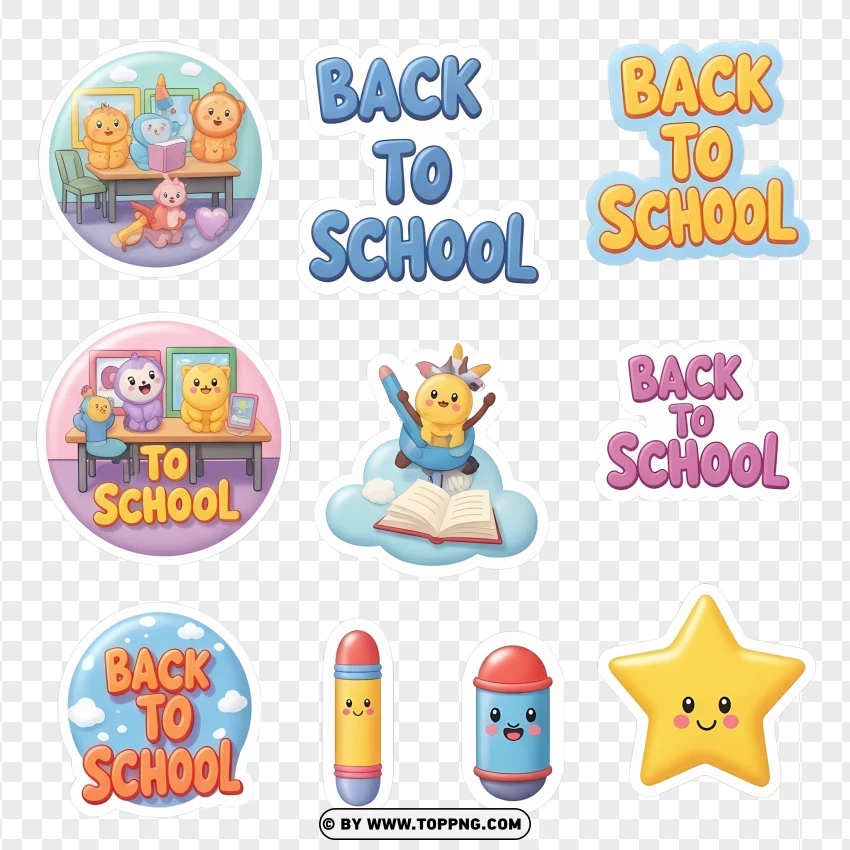 Cute School-themed Sticker Collection Illustration PNG Transparent Background