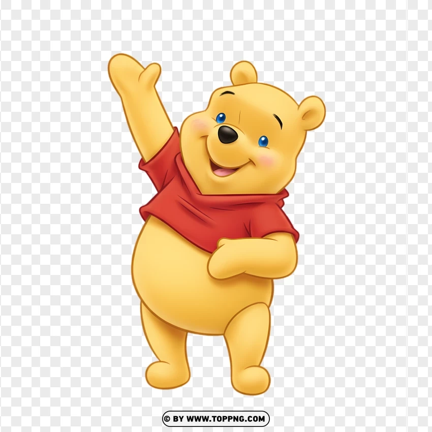 Cute Winnie The Pooh Bear Waving Friendly Hand PNG Transparent Background