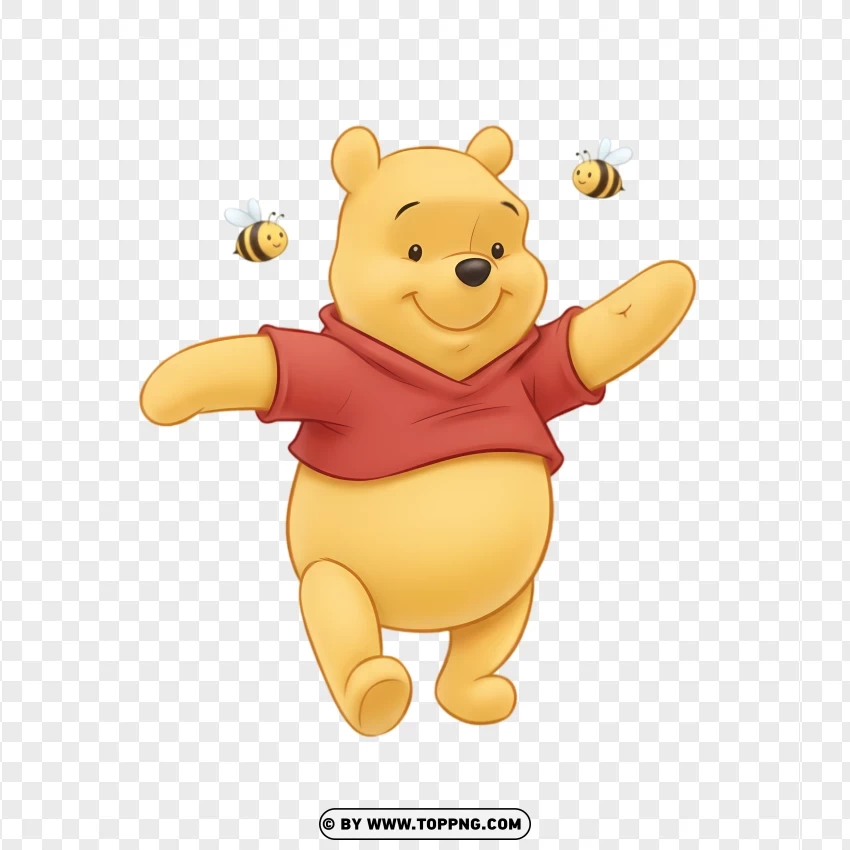 Cute Winnie The Pooh Walking With Two Tiny PNG Transparent Background