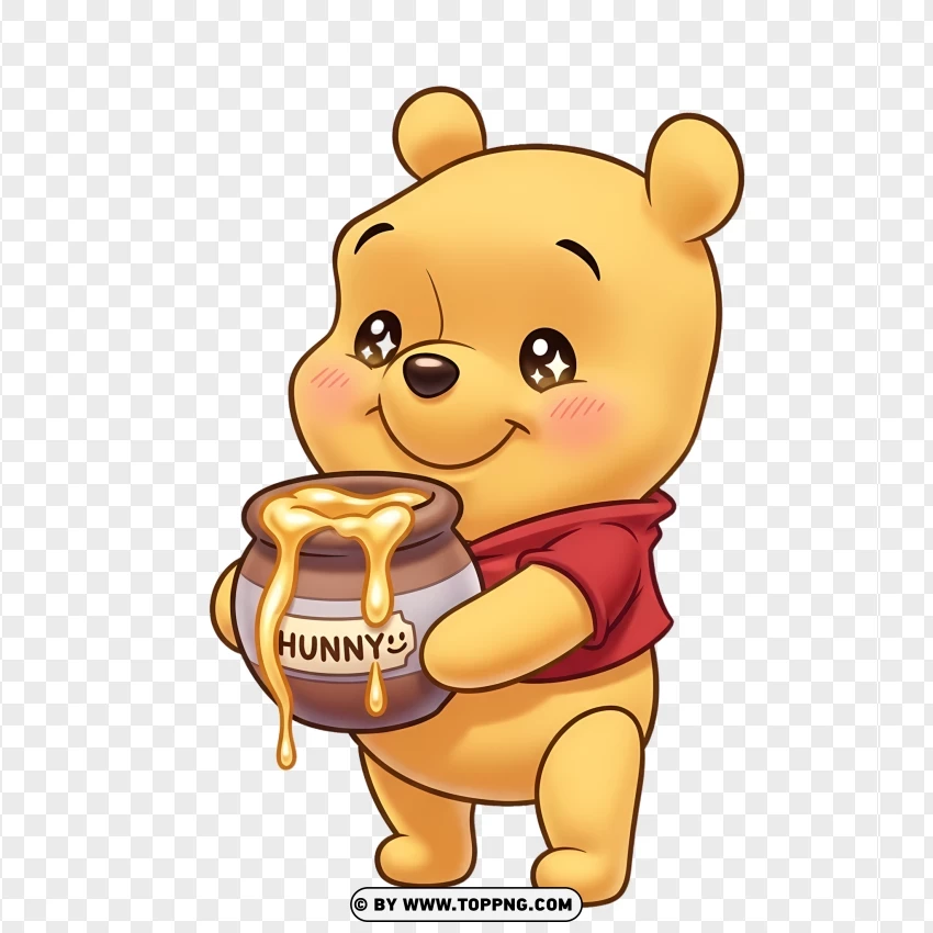 Cute Winnie The Pooh With Honey Pot PNG Transparent Background