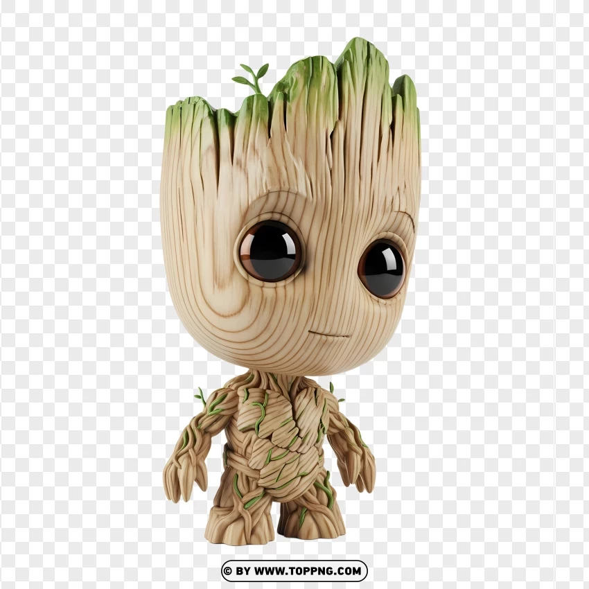 Cute Wooden Groot With Big Eyes PNG Transparent Background