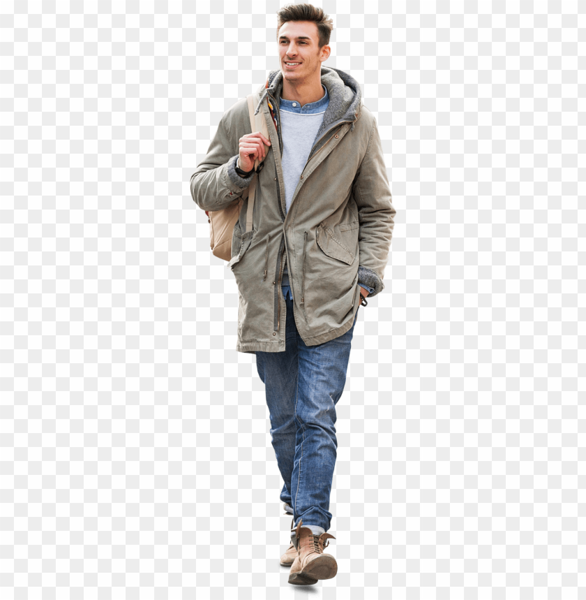 Cutout Man Walking In Green Jacket PNG Transparent With Clear