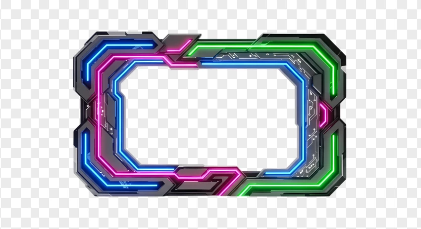 Cyber tech streaming overlay frame PNG for gaming and live content