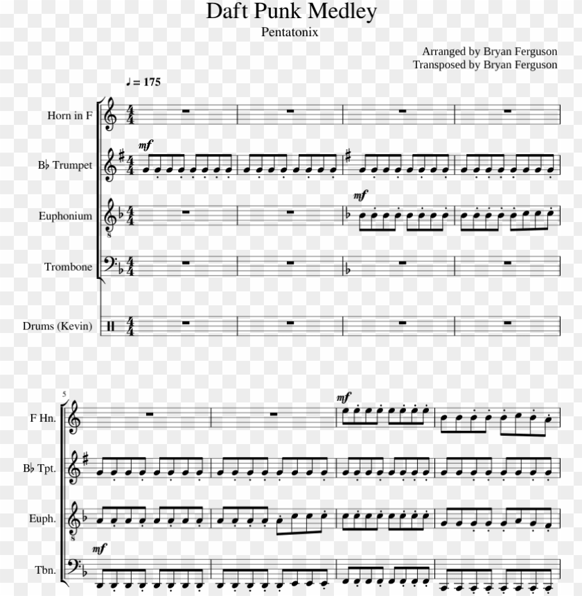 free PNG daft punk medley sheet music for french horn, trumpet, - peace in christ trumpet music PNG image with transparent background PNG images transparent