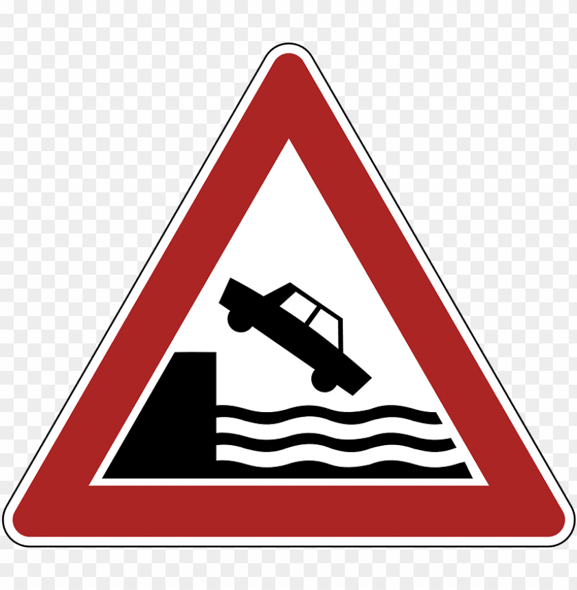 Transparent PNG Image Of Danger Warning River Bank Road Sign - Image ID 67467