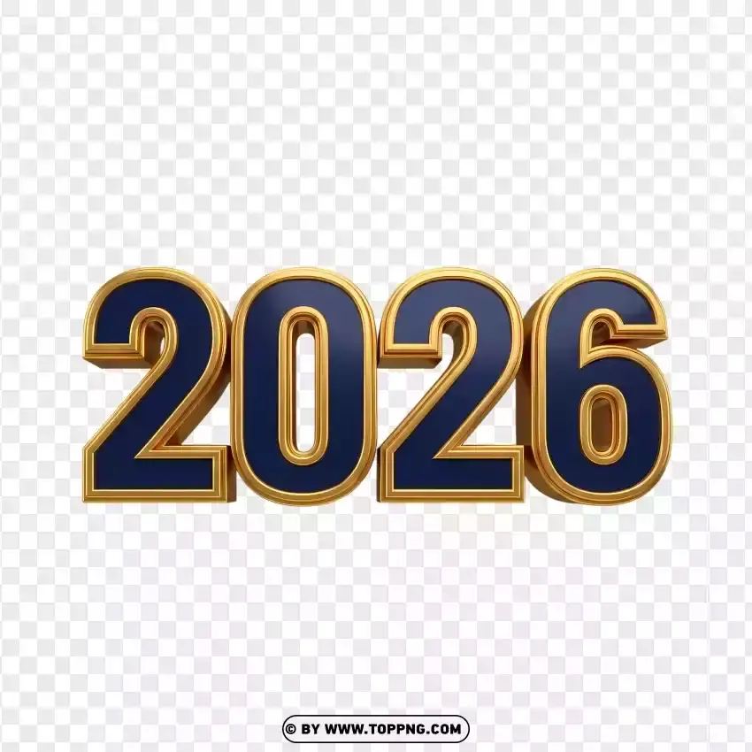 Dark Blue 2026 Typography With Gold Edges PNG Transparent Background