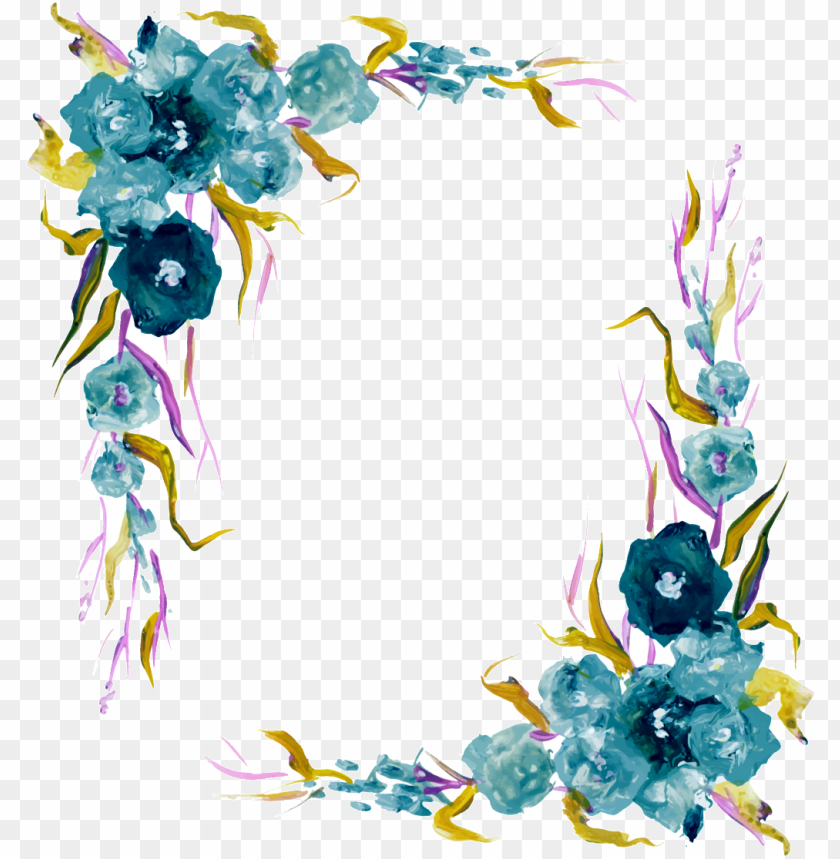 dark blue watercolor flowers hand drawn wreath decorative - 水彩 花草 圖案 素材 PNG image with transparent background@toppng.com