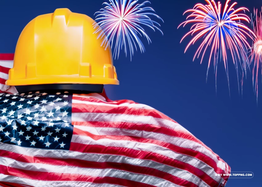 Dazzling Usa Labor Day Fireworks Illuminating The Engineers Helmet Background