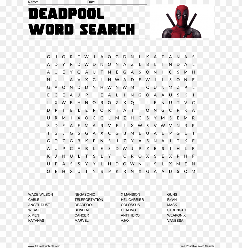 deadpool word search main image - deadpool word search printable PNG image with transparent background@toppng.com