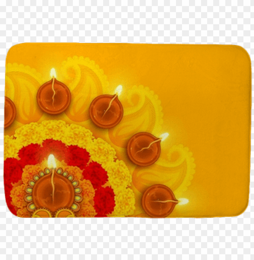 Decorated Diwali Diya On Flower Rangoli Bath Mat &bull; - Diwali Diya Decoration With Flowers PNG Image With Transparent Background
