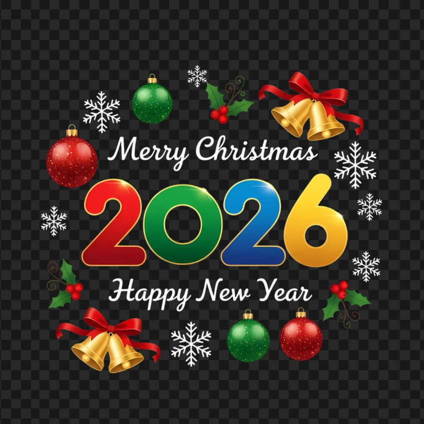 Decorative 2026 Christmas and New Year typography with festive style