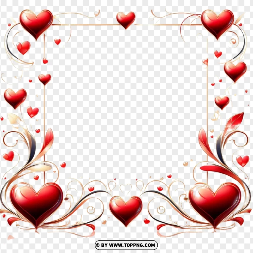 Decorative Heart Frame With Red And White Swirls PNG Transparent Background