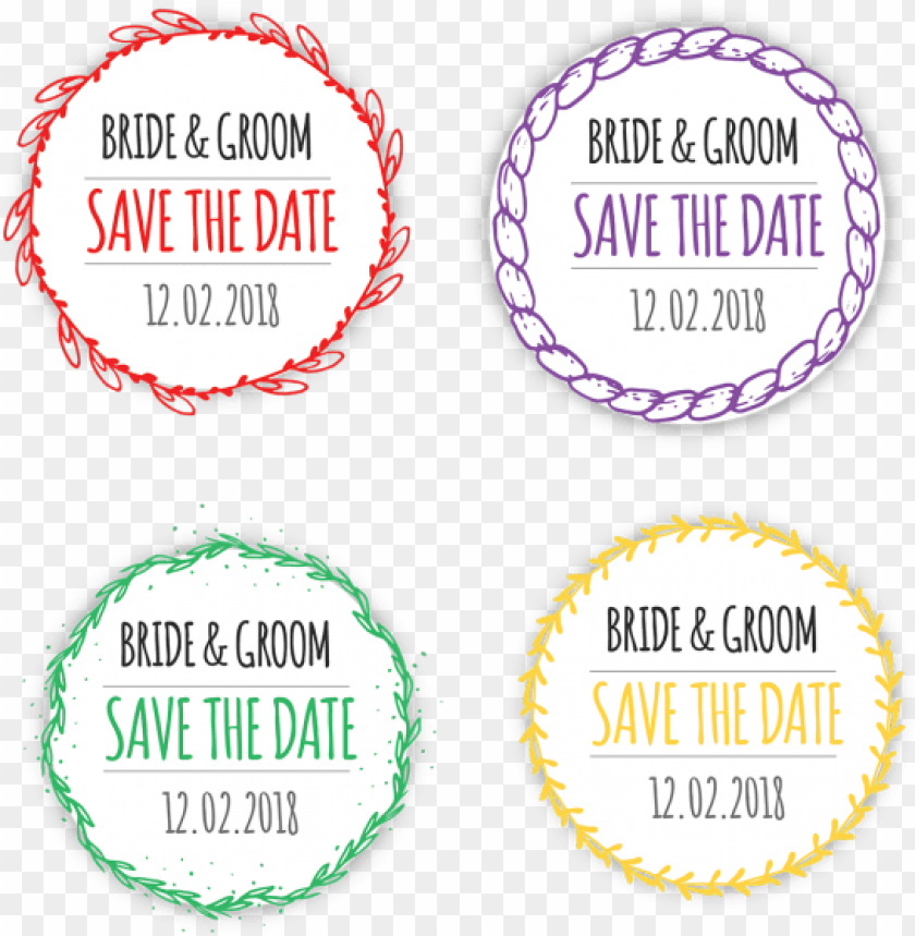 Decorative Wedding Invitation Floral Wreath Badge, - Bash Save The Date PNG Image With Transparent Background